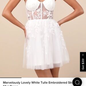White Tulle Embroidered Strapless Mini Dress